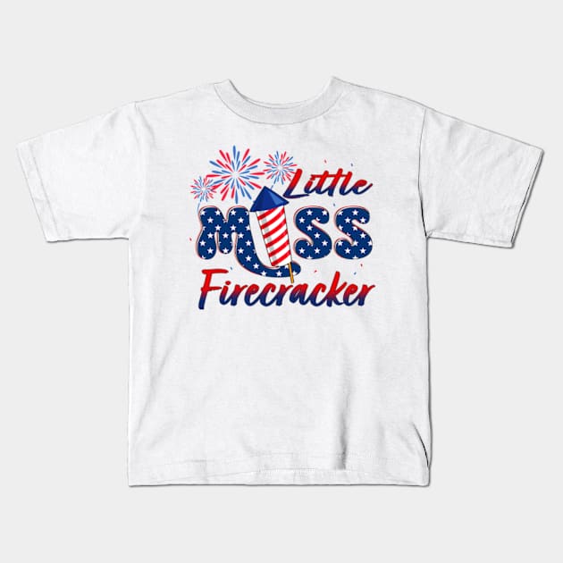 Little Miss Firecracker 4th Of July American Flag Little Miss America Kids T-Shirt by Kreigcv Kunwx